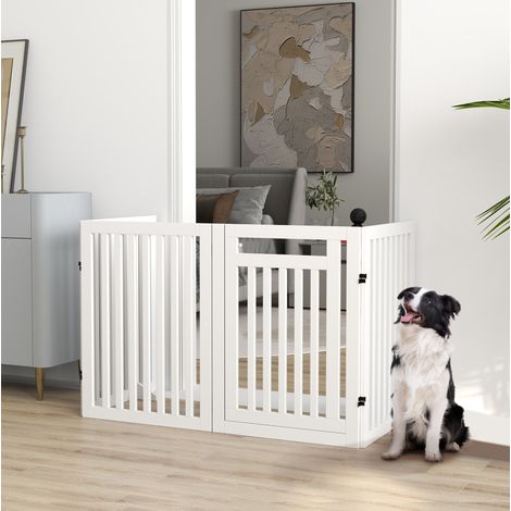 Hundeschutzgitter 240 x 1,8 x 81 cm aus weißem MDF, faltbar, ohne Bohren, für innen – MEUBLIV (1/5)