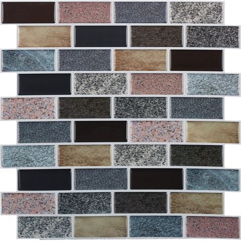Lote de 10 pegatinas de azulejos adhesivos decoración de pared 31 x 31 cm de PVC gris 130010640 (1/5)