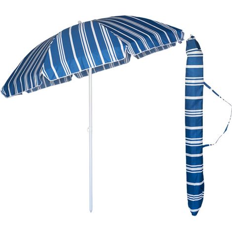 Ombrellone da Spiaggia con Diametro da 240 cm ed 8 Stecche in Fibra Vetro - Ombrello Mare con Sacca Tracolla - FANTASIA BLU E BIANCO (1/5)
