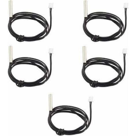 Lot de 5 sondes de capteur de température étanches NTC 10 K 1 % 3950 Thermistor, câble d'extension de 1 m, détecteur de température, jauge pour climatiseurs de voiture/réfrigérateurs