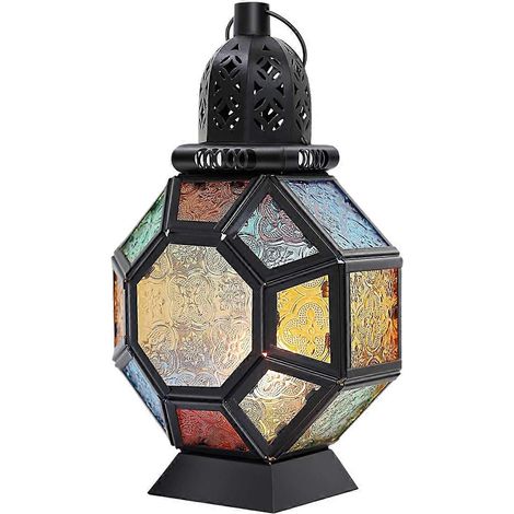 Lanterne rétro en fer forgé, bougeoir portable marocain en vitrail, lampe suspendue, lanterne à vent, décoration intérieure (1/5)