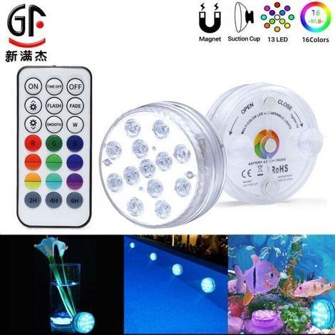 ALLIANDIS Grande lampe de piscine à ventouse lampe de réservoir de poissons étanche lampe sous-marine, modèle de ventouse de lampe 8.5cm13 + télécommande sans fil à 21 boutons-Ensoleillé (1/2)