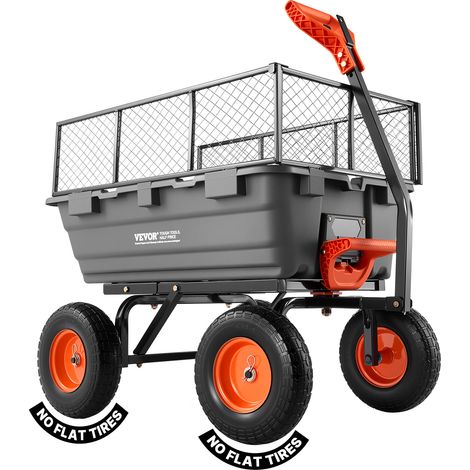 VEVOR Carrello da Giardino Ribaltabile Carico di 544 kg, con Recinzione di Stoccaggio, Maniglia Convertibile, Meccanismo di Scarico Rapido, Ruote Girevoli, Carrello da Giardino per Piante e Terra (1/5)