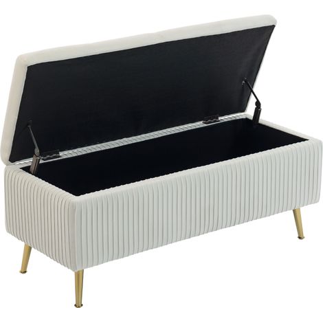 Banc de rangement, banc capitonné aspect velours, pieds en acier doré, banc de lit pour salon (1/5)