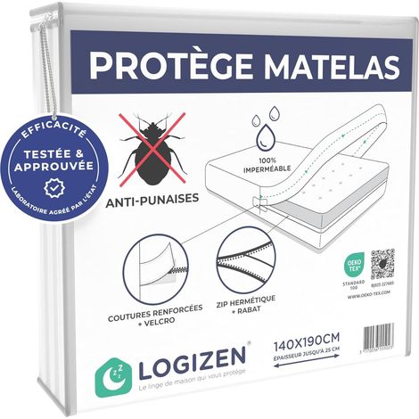 Housse Matelas 140x190 Imperméable - Anti-Punaises Puces Acariens (1/5)