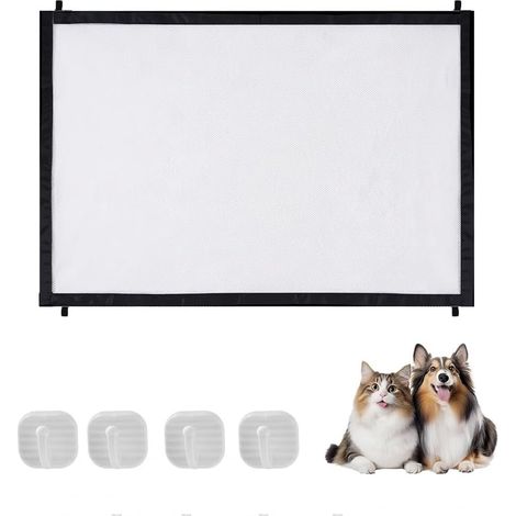 Barrière Escalier Chien Portable Barrière de Sécurité Enfant et Animaux avec 4 Crochets Puissants 110 72 cm Barriere Chien sans Percage pour Escaliers, Couloirs, Porte (1/5)