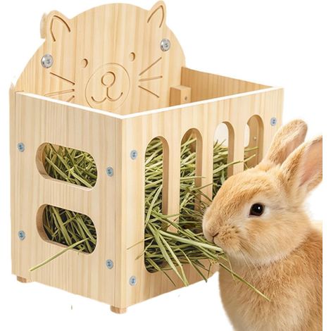 Hängender Heu-Futterspender aus Holz für Hamsterkäfige Heukorb für Kleintierkäfige, Chinchillas, Igel, Frettchen und Kaninchenställe (1/5)