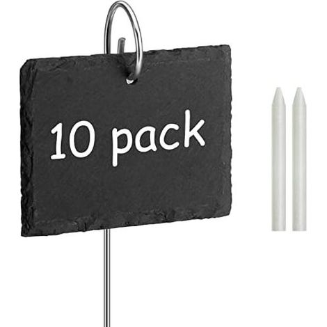 Set mit 10 Schiefer-Pflanzschildern – wetterfest, wiederverwendbar, mit Metallstab (1/5)