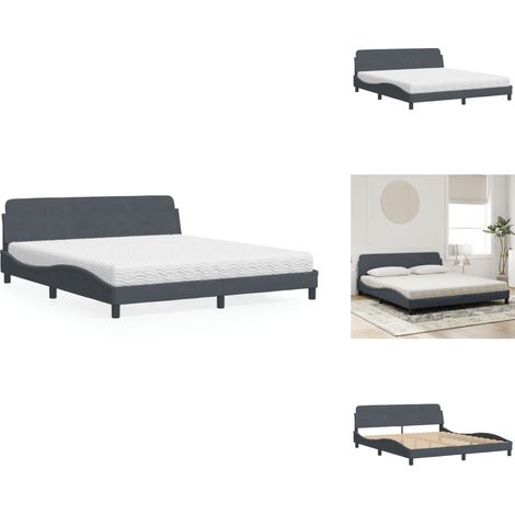 Lit avec matelas gris foncé 180x200 cm velours - Lit Double - Lit Plateforme - Lit Design - Lit Velours - Literie (1/5)