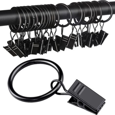 Clip-Gardinenringe, Haken mit 2,5 cm Durchmesser, schwarz, 20er-Packung (1/5)