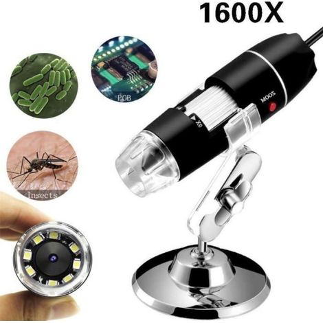 Microscope Numérique USB Letouch 1600X Zoom avec 8 LED et Support - Blanc (1/4)