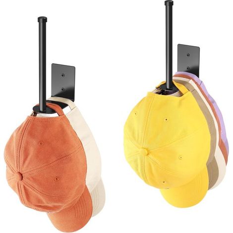 Soportes para gorras de béisbol de 2 piezas，Organizador de gorras de acero inoxidable，15 cm (negro)，Con adhesivo fuerte o perforación de pared (1/5)