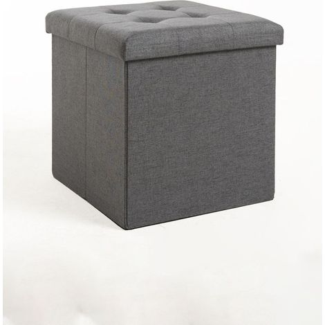 Pufs y reposapiés - Puff Almacenaje Button 38 cm Tela - Gris