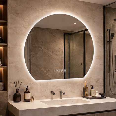 Miroir grossissant rond 80 cm – 3 modes lumière réglables – Anti-buée et anti-éclatement – Idéal pour salle de bain – Ideko (1/5)
