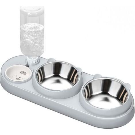 Gamelle Pour Chat - 3 Compartiments - Inclinée 15° - Base Surélevée 7 Cm - Acier Inoxydable - Pour Chats Intérieurs Et Petits Chiens - 1 Pièce (1/5)
