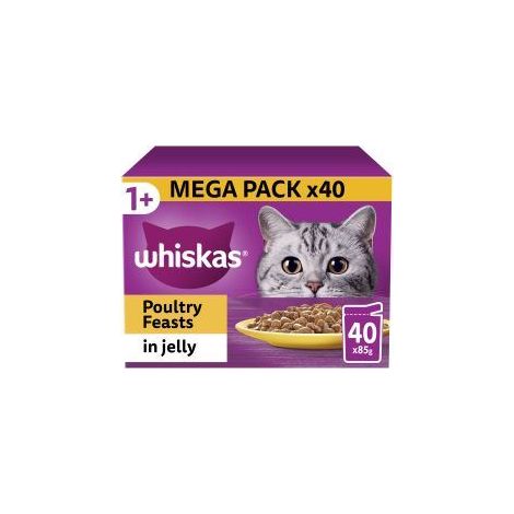 Whiskas 1+ Poultry Feasts Adult Wet Cat Food Pouches in Jell - 85g - 811917