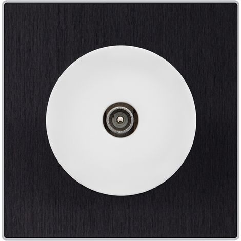 Prise TV/SAT blanc glossy DOM + plaque simple métallisé anthracite (1/5)