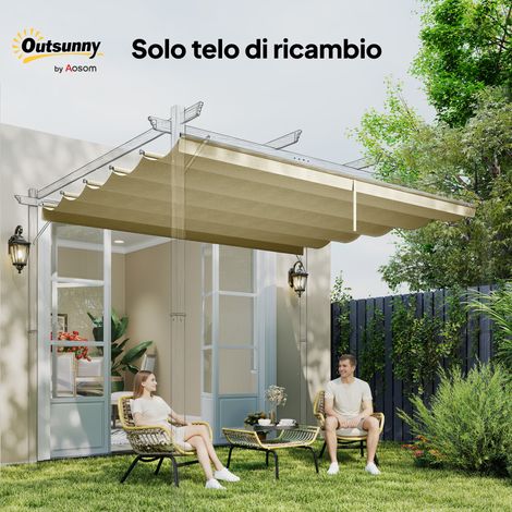 Bâche respirante beige pour pergola tonnelle 4x3 m, polyester avec 10 œillets d'évacuation d'eau. (1/5)