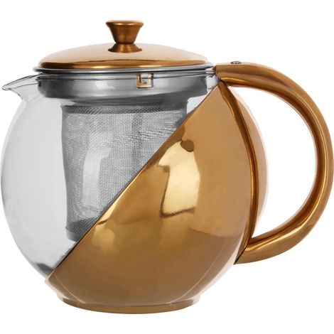 Interiors By Premier Durable Gold Finish Glass 600Ml Teapot With Infuser, Durable Tea Pot For Dining Table, Practical Tea Pot (1/5)