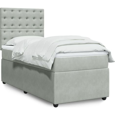 vidaXL Giroletto a Molle con Materasso Grigio Chiaro 100x200cm Velluto (1/5)