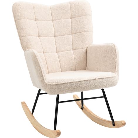 Sillón balancín beige con borreguito, estructura de acero y base de haya (1/5)