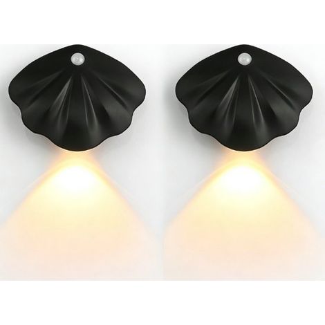 Luce notturna con sensore di movimento, applique a LED magnetica da parete, confezione da 2, funzionamento a batteria, design a forma di conchiglia, 9,37 x 11,67 x 3,5 cm, 3 modalità di illuminazione (1/5)