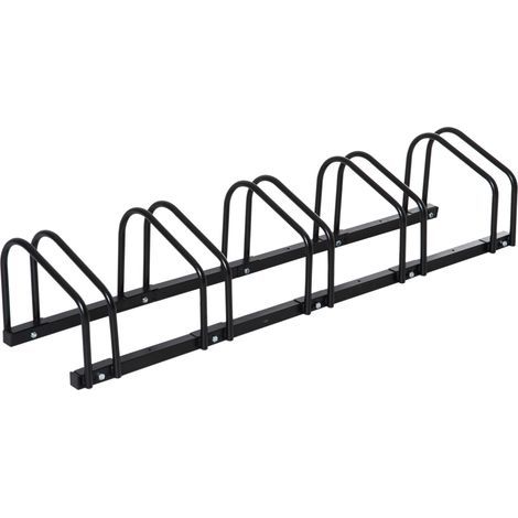 Soporte para 5 bicicletas/almacenamiento de bicicletas. Soporte para bicicletas con neumáticos de 65 mm, dimensiones 145 x 33 x 27 cm, acero negro. Ideal para organizar tu espacio de almacenamiento de (1/5)