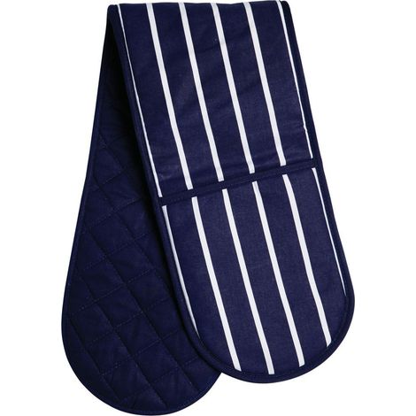 Interiors by Premier Blue Butcher Stripe Double Oven Glove, Quilted Glove Oven Mit, Heat Resistant Premium Oven Gloves for Kitchen (1/3)