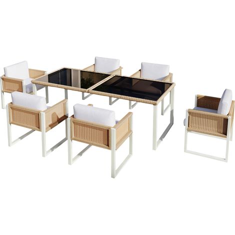 Set tavolo e sedie da giardino in polyrattan per 6 persone con piano in vetro temperato MODENUIT (1/5)