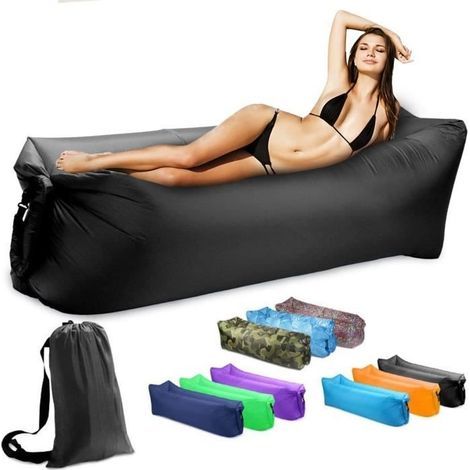 Canapé Gonflable Portable et Imperméable - Noir - 190 x 70 cm (1/4)
