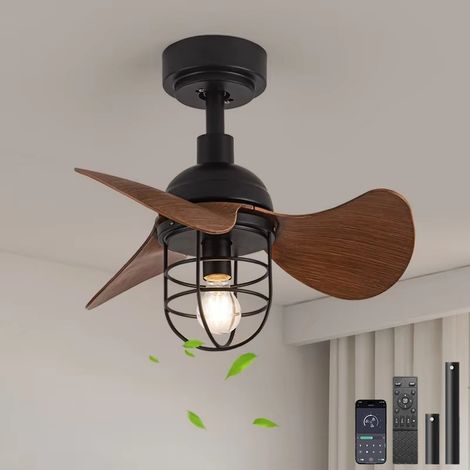 Ventilateur de plafond de 56 cm, télécommande/contrôle APP, ventilateur de plafond en métal avec 2 tiges de suspension, 6 vitesses de vent, minuterie