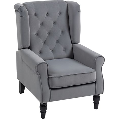 Wingback Accent Chair, Retro Upholstered Button Tufted Occasional Chair for Living Room Bedroom, Light Grey (1/5)