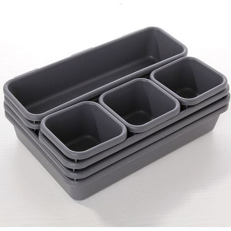 Ensemble de 8 bacs de rangement gris foncé – Organisateur modulaire pour bureau, cuisine et tiroirs (1/5)