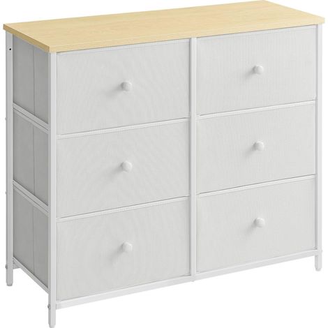 Songmics – Commode enfant 6 tiroirs en tissu – Dimensions 80 x 30 x 71 cm – Cadre en acier – Style industriel – Blanc et bois (1/5)