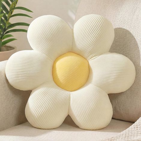 Coussin de fleurs de marguerite, oreillers décoratifs blancs, mignons coussins de sol, oreiller esthétique de décoration de chambre preppy pour lit, canapé, chaise 38 cm (Blanc et jaune) (1/5)