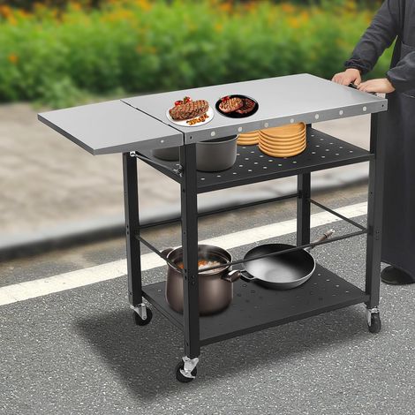 Table de barbecue portable extérieure, table de barbecue multifonctionnelle avec roues de terrasse, chariot de barbecue de grande capacité de 4 étages, 80  50  83cm