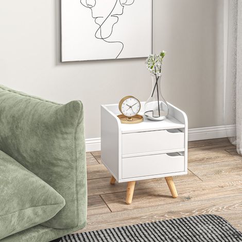 Table de chevet compacte design simple avec 2 tiroirs - idéale pour petite chambre - couleur blanc - pieds en bois de pin - 33 x 28 x 42 cm