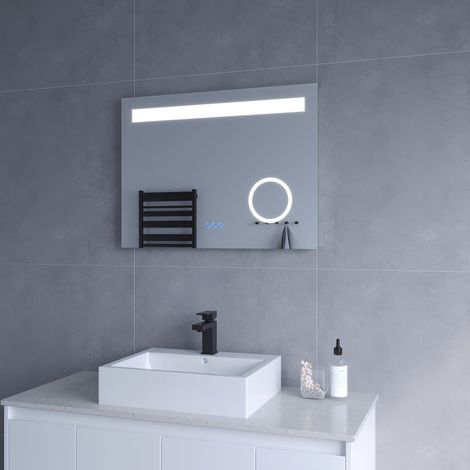 Badezimmerspiegel mit LED Licht Kosmetikspiegel 80x60cm DALES Typ C  Touch Sensor Dimmbar Antibeschlag Kaltweiß 6400K Warmweiß 3000K  AQUABATOS (1/5)