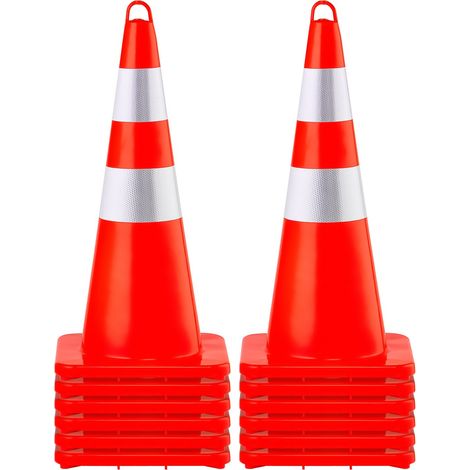Cône Signalisation 12 Pièces 73 cm, Plot de Chantier Orange en PVC, Cône de Sécurité avec Base Lestée et 2 Colliers Réfléchissants, pour Délimitation Stationnement d’Urgence en Route Parking (1/5)