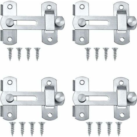 Loquet Porte, Loquet Coulissant, 4 Pcs Loquet De Porte, Loquet De Porte En Acier Inoxydable, Peut Être Utilisé Comme Loquet Coulissant Pour Portes, Fenêtres, Portes De Jardin (4inch) (1/5)