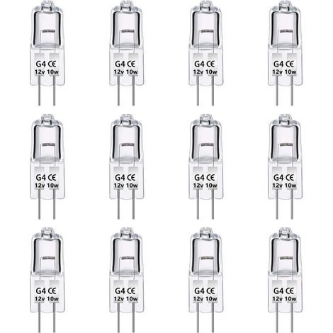 12er-Pack G4 12V 10W Halogenlampen, dimmbar, warmweiß (2700K), 140lm, Niedervolt-G4-Halogenlampe, klare Kapsel, für Kronleuchter, Schränke und Deckenleuchten