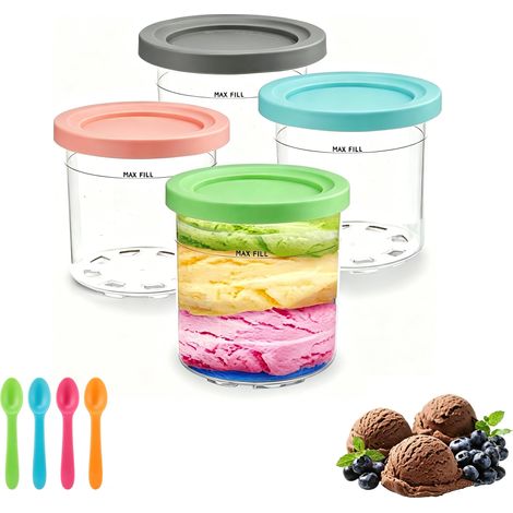Contenants Compatibles Ninja Creami, Pots à Glace 500ml pour Machine Ninja NC301 NC300 NC299, Récipients Anti-Fuites avec Couvercles, Lavables au Lave-Vaisselle, Inclut 4 Cuillères (Lot de 4) (1/5)