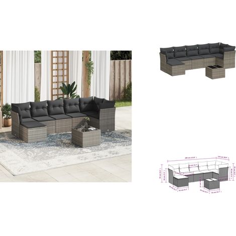 8-tlg. Garten-Sofagarnitur mit Kissen Grau Poly Rattan - Gartenmöbel Set - PE-Rattan Möbel - Outdoor Sofa - Lounge Garnitur - Esstisch Set (1/3)