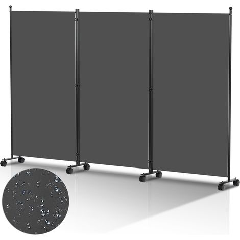 Randaco Paravent mit Rollen Faltbarer Raumteiler Outdoor Trennwand Garten Sichtschutz Raumtrenner 3 teilig Anthrazit 263x181 cm