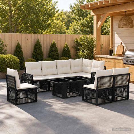 vidaXL Set Divano da Giardino 9 pz Nero e Bianco Crema polyrattan (1/5)