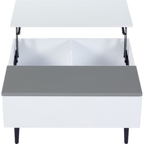 Table basse multifonctionnelle 70x70x35 cm avec plateau relevable, rangement caché et LED, finition blanche et grise (1/5)