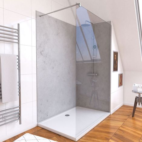 Paneles murales Light Grey 90+120x210 - Plato 120x90 - Mampara 6mm 120x200 + Barra