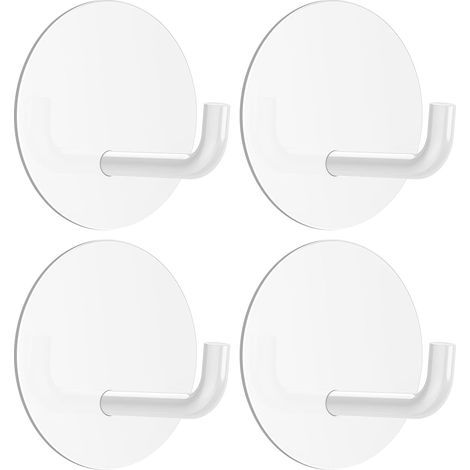 JANMIR-Crochets adhésifs, crochets muraux ronds blancs auto-adhésifs, crochets porte-serviettes adhésifs en acier inoxydable robuste et étanche pour douche - Lot de 4 (1/5)
