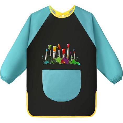 Malschürze für Kinder (7-12 Jahre), langärmeliger, wasserdichter Polyesterkittel mit Taschen für Schule und Kunsthandwerk (1/5)