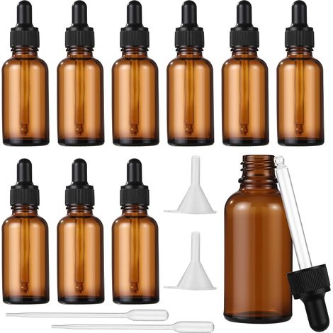 10 x 30 ml Tropfflaschen, braune Glasflaschen mit Pipette und Trichter für ätherische Öle, Duftöle, Aromatherapie, Massage, Haarpflege